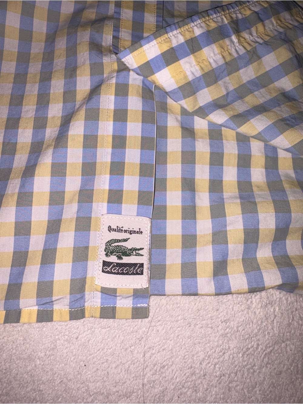 Lacoste Mens Button-Down Gingham Shirt in White and Light Green - Picture 4 of 7
